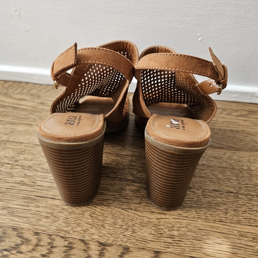 a.n.a Madelyn open toe slingback bootie sandals chunky block heel brown 7 - Picture 9 of 10